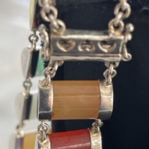 Vintage 1980" bracelet-Sterling silver and Jade gem stones - Picture 8 of 8